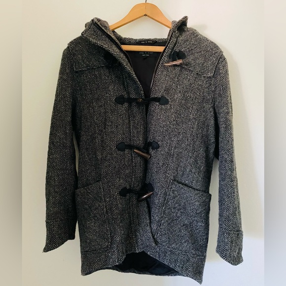 Rag & Bone Harris Tweed Peacoat Toggle and Hoodie Wool Coat Size 6 - Picture 2 of 10